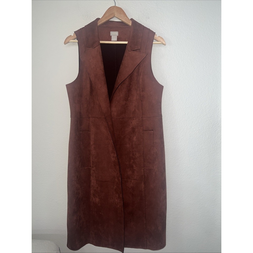 CHICO'S Faux Suede Elongated Vest  REDDENED CLAY  Sz1 (M 8-10)
